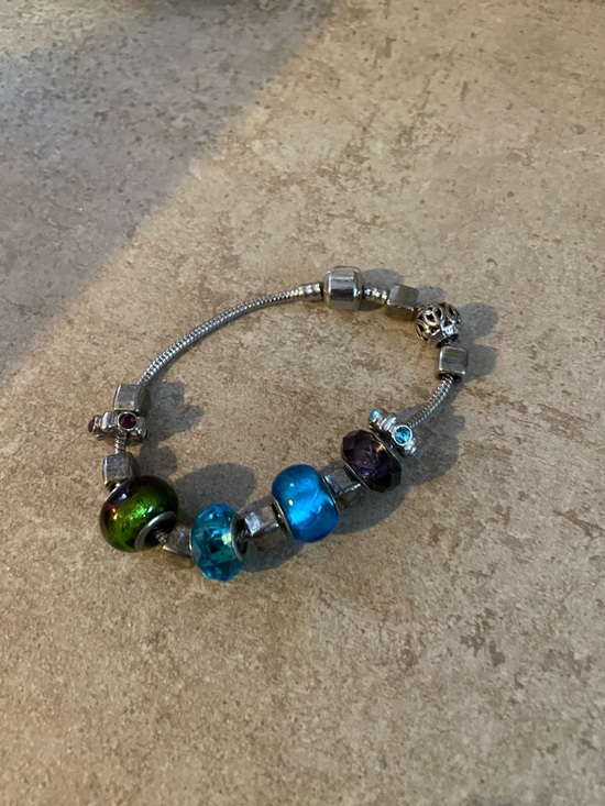 Jewelry - European-style charm bracelet lampwork glass beads and silver-plated charms